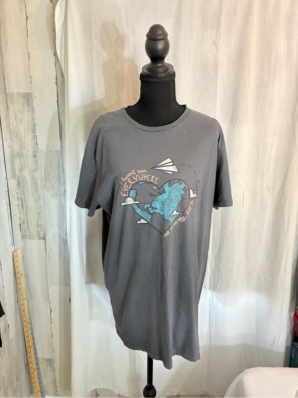 Men's Gray Graphic Short Sleeve Tee with Blue Heart Globe